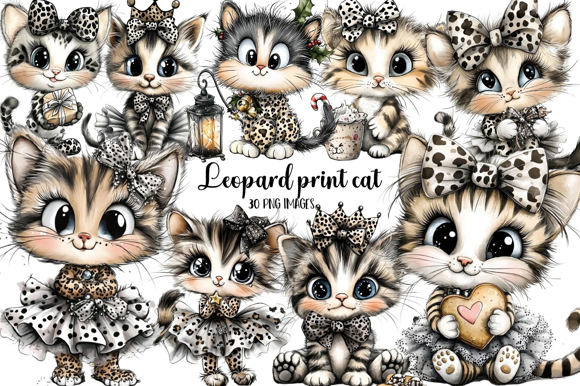 Leopard Print Cat Clipart Bundle - CraftNest - Digital Crafting and Art