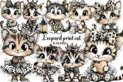 Leopard Print Cat Clipart Bundle - CraftNest - Digital Crafting and Art