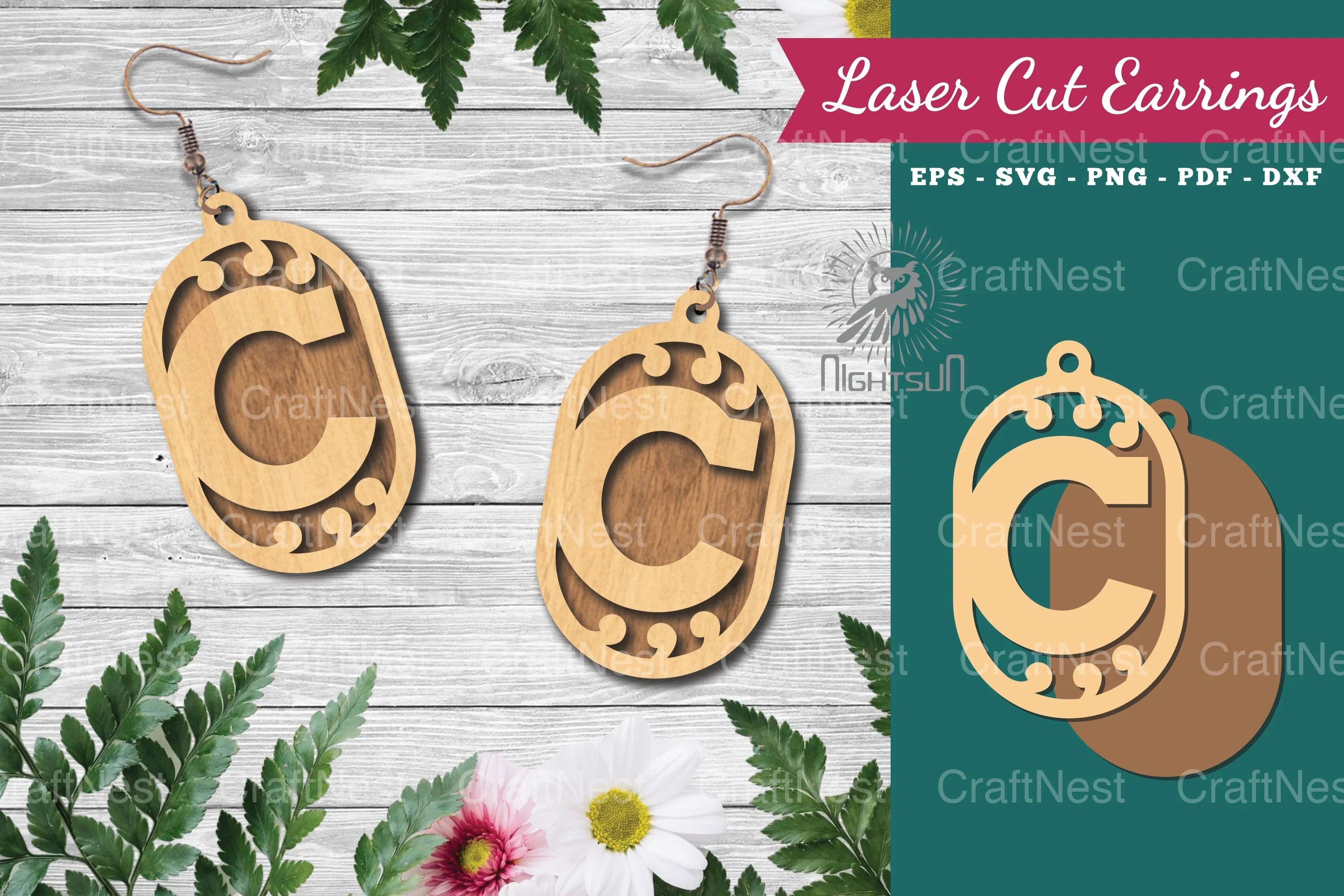 Letter C Laser Cut Earrings Design Bundle - CraftNest - Digital Crafting and Art