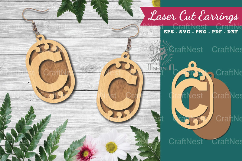 Letter C Laser Cut Earrings Design Bundle - CraftNest - Digital Crafting and Art