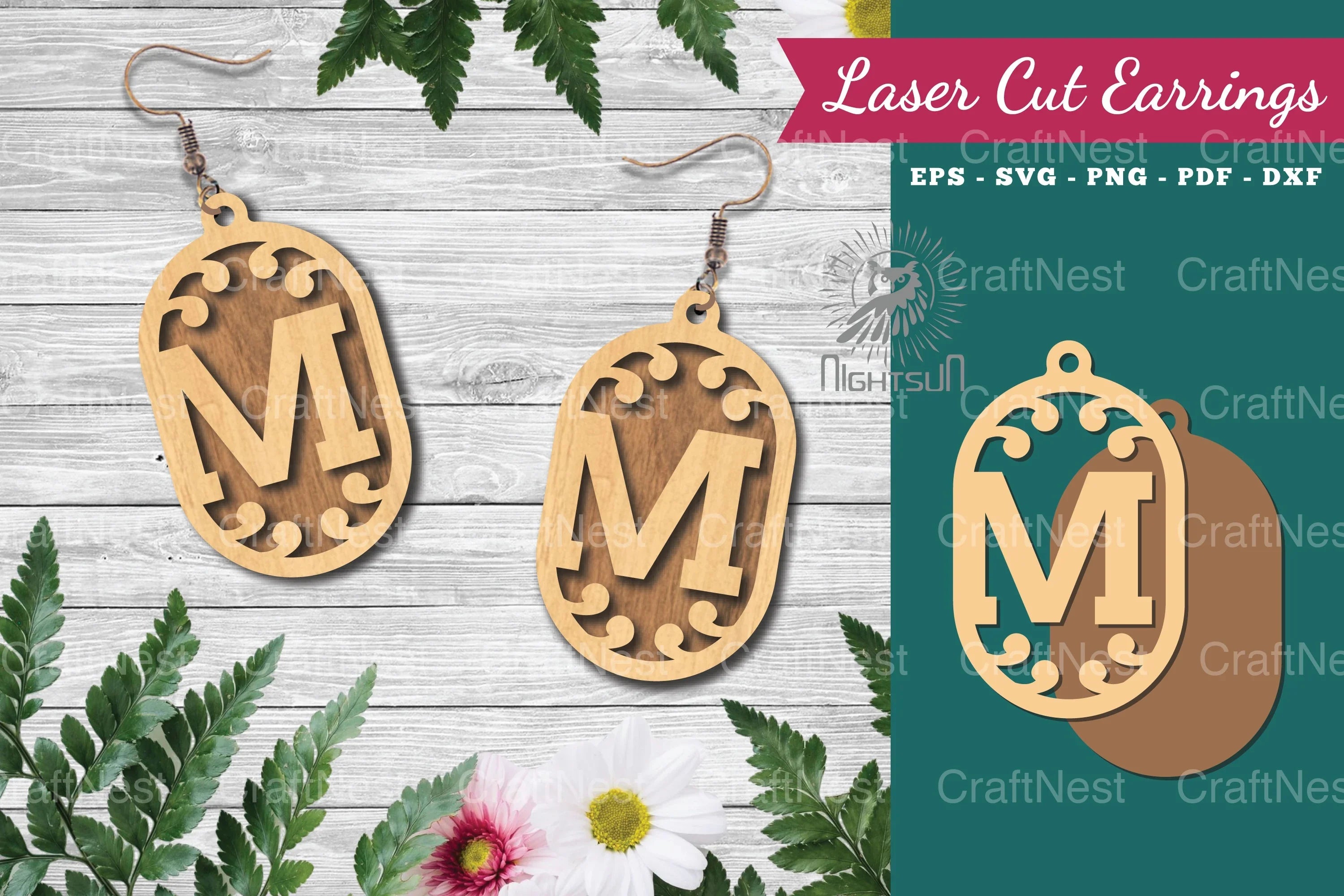 Letter M Laser Cut Earrings - Jewelry Design - CraftNest - Digital Crafting and Art