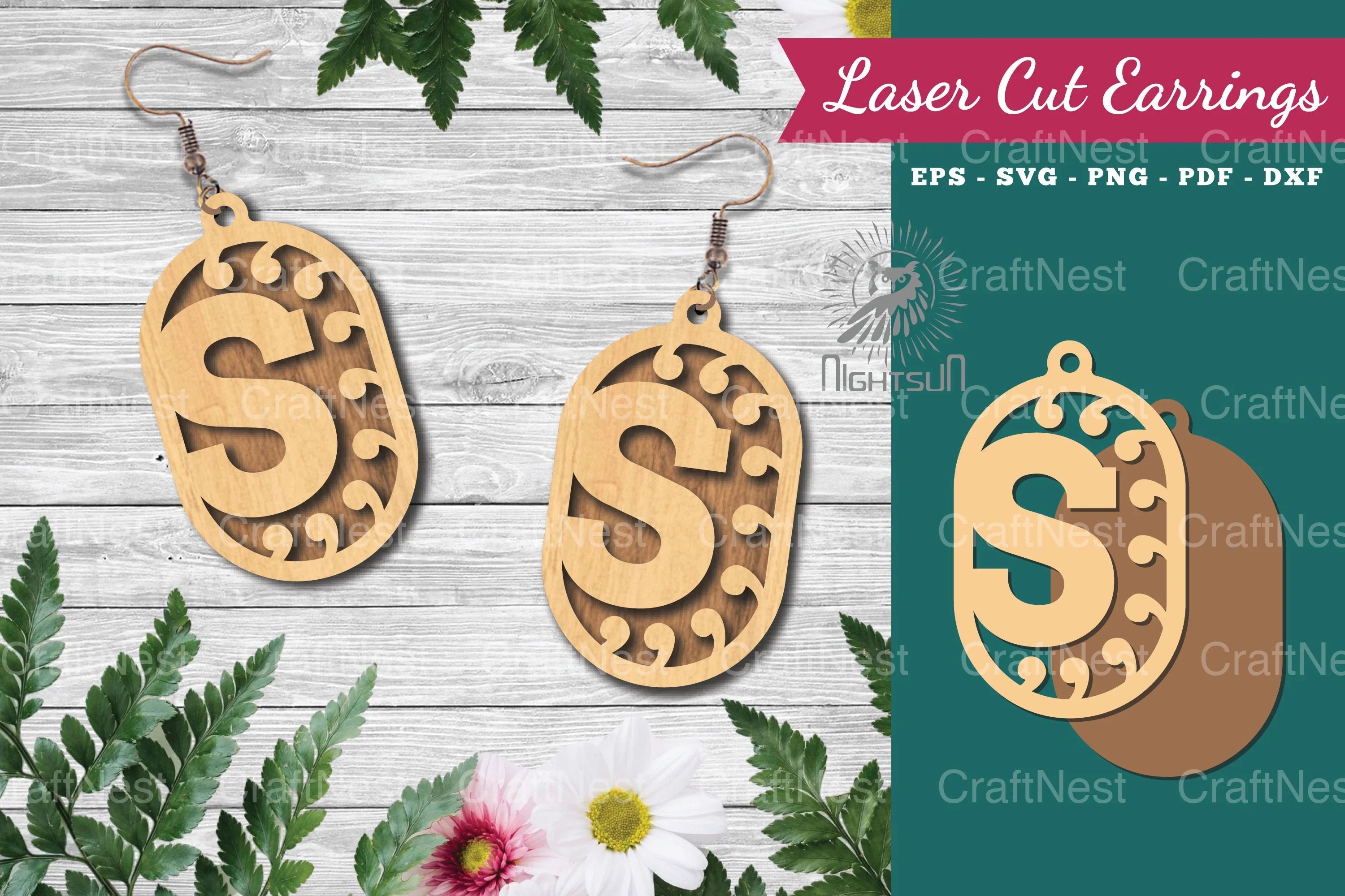 Letter S Laser Cut Earrings - Jewelry Design - CraftNest - Digital Crafting and Art