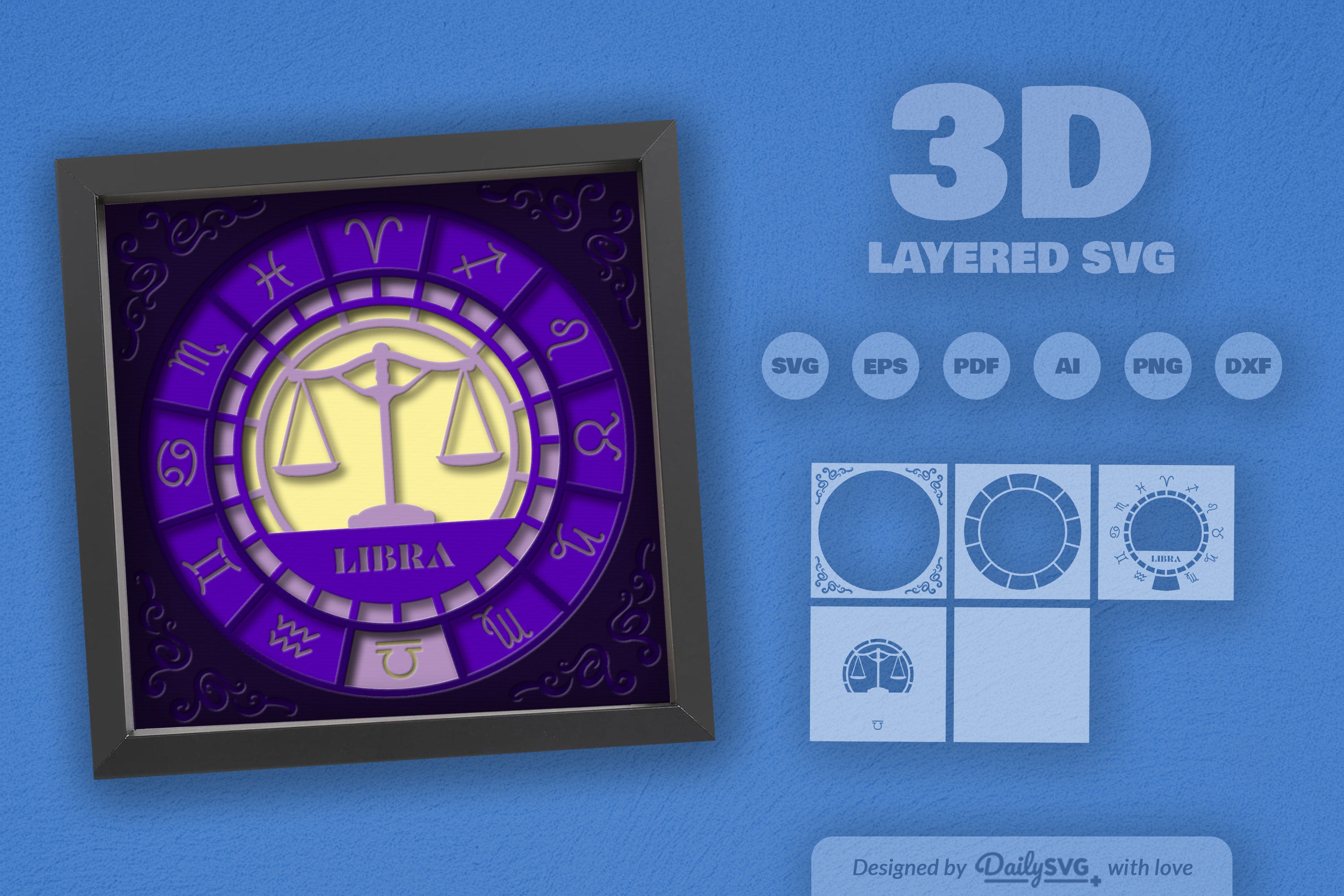 Libra Zodiac 3D Shadow Box Papercut SVG Bundle