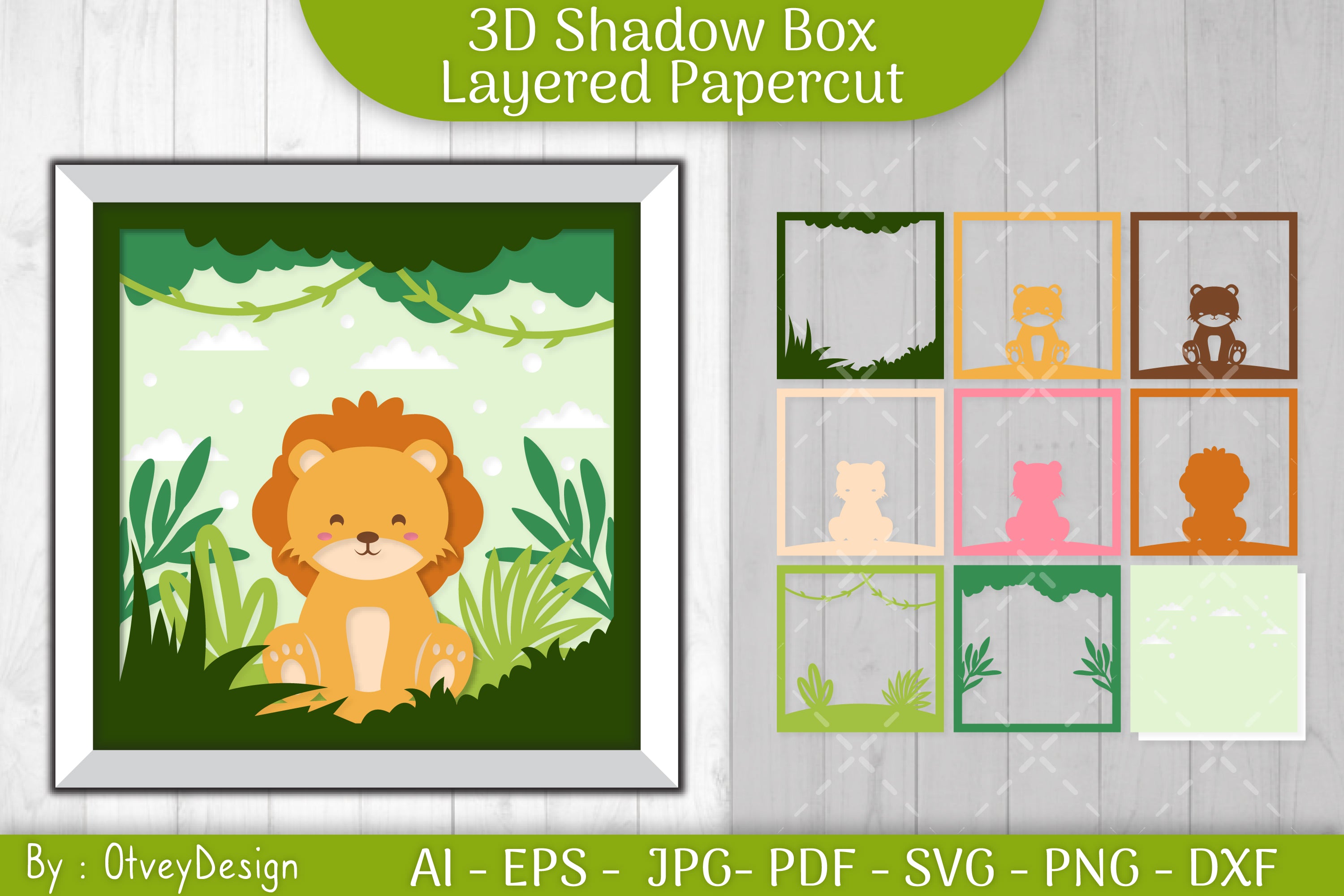 Lion Animals Shadow Box Layered Papercut SVG Bundle