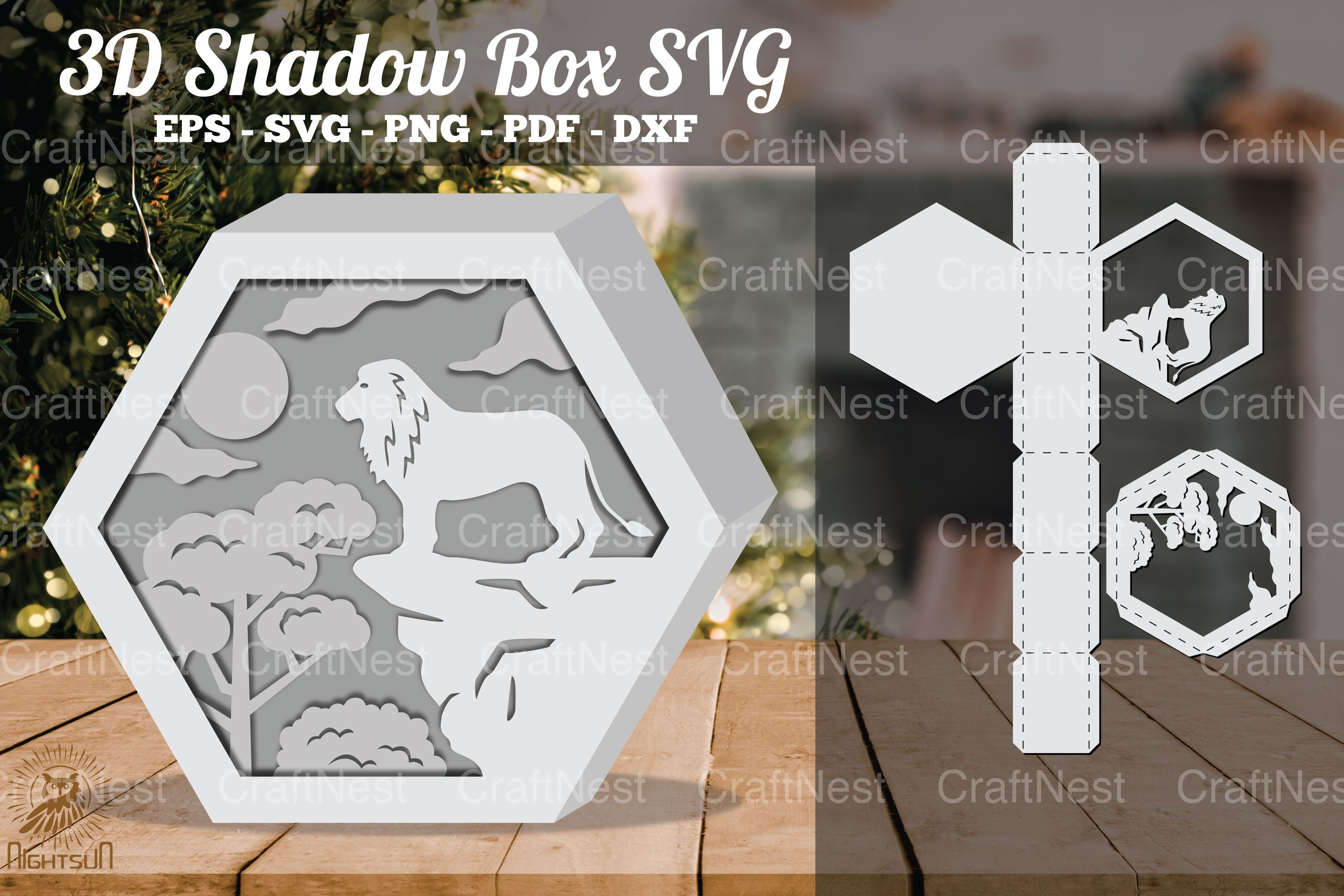 3D Lion in Forest Shadow Box SVG Bundle - CraftNest - Digital Crafting and Art
