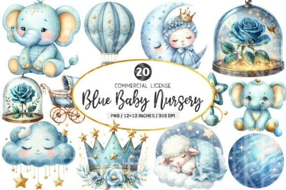 Little Prince Blue Baby Nursery Clipart Bundle  99 - CraftNest - Digital Crafting and Art
