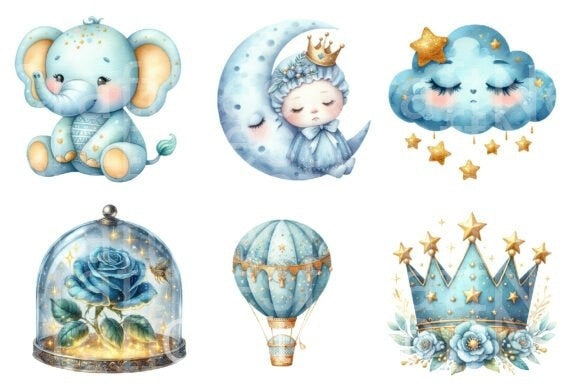 Little Prince Blue Baby Nursery Clipart Bundle  99 - CraftNest - Digital Crafting and Art