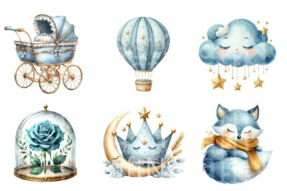 Little Prince Blue Baby Nursery Clipart Bundle  99 - CraftNest - Digital Crafting and Art