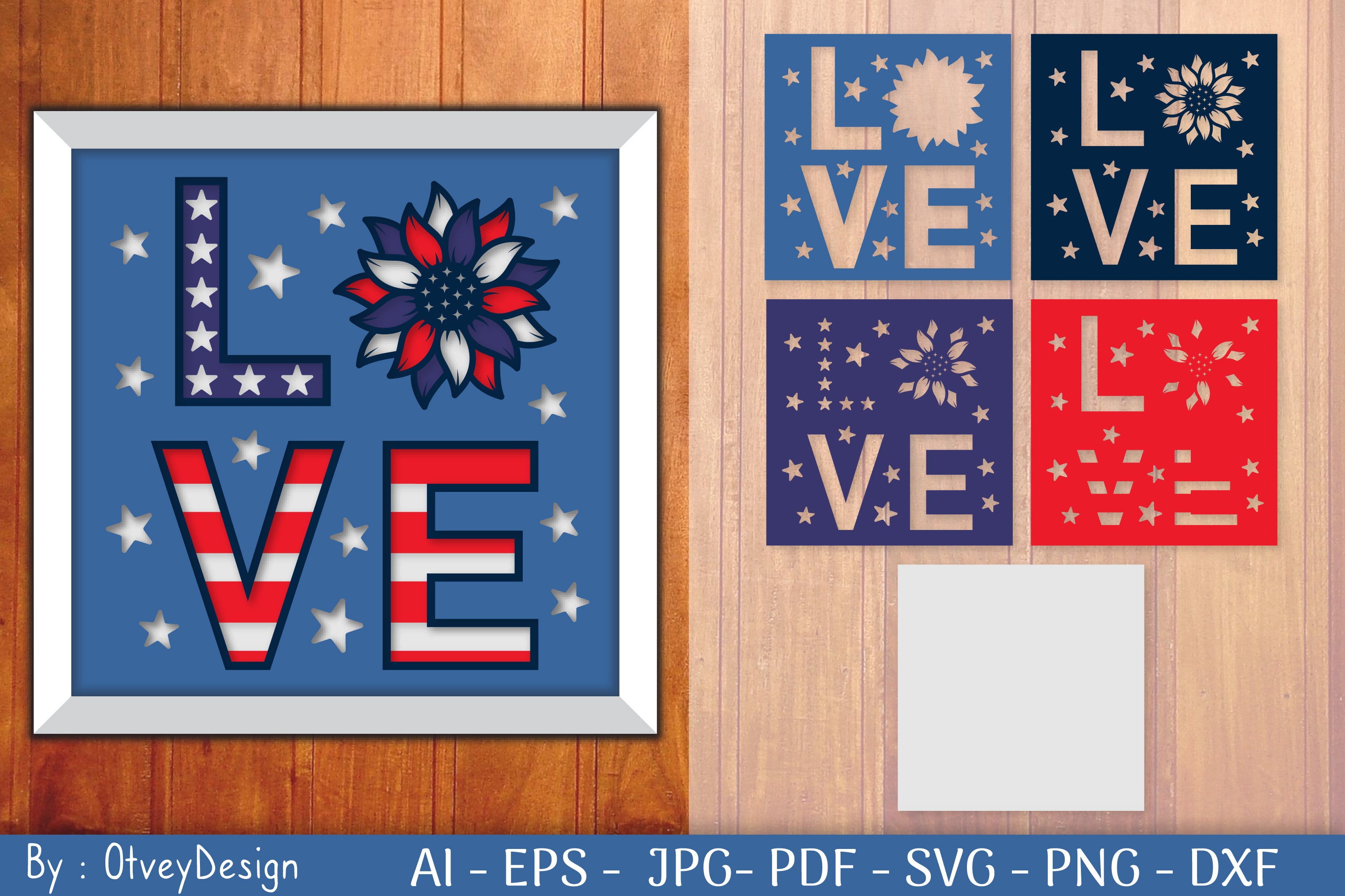 Love Sunflower USA Shadow Box Layered Papercut SVG Bundle