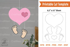Love Baby Footprints Papercut Template Bundle - CraftNest - Digital Crafting and Art
