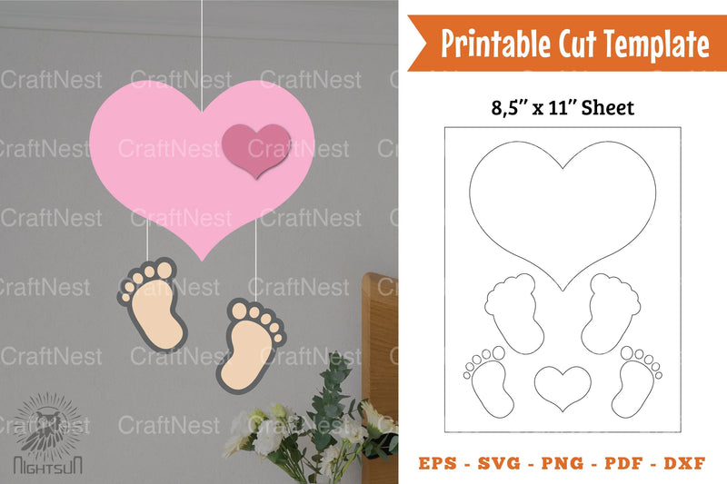 Love Baby Footprints Papercut Template Bundle - CraftNest - Digital Crafting and Art