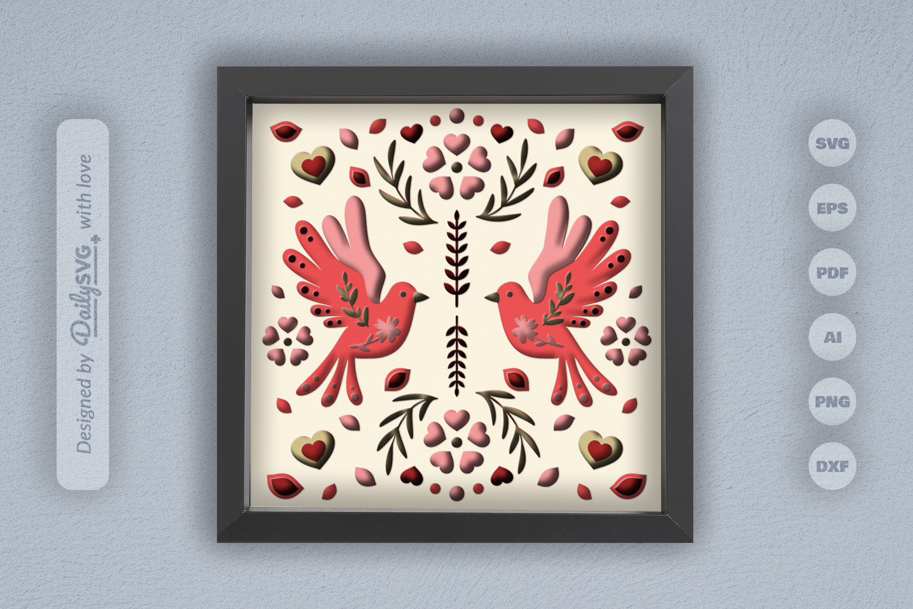 Love Bird Floral Folk Art Papercut SVG Bundle