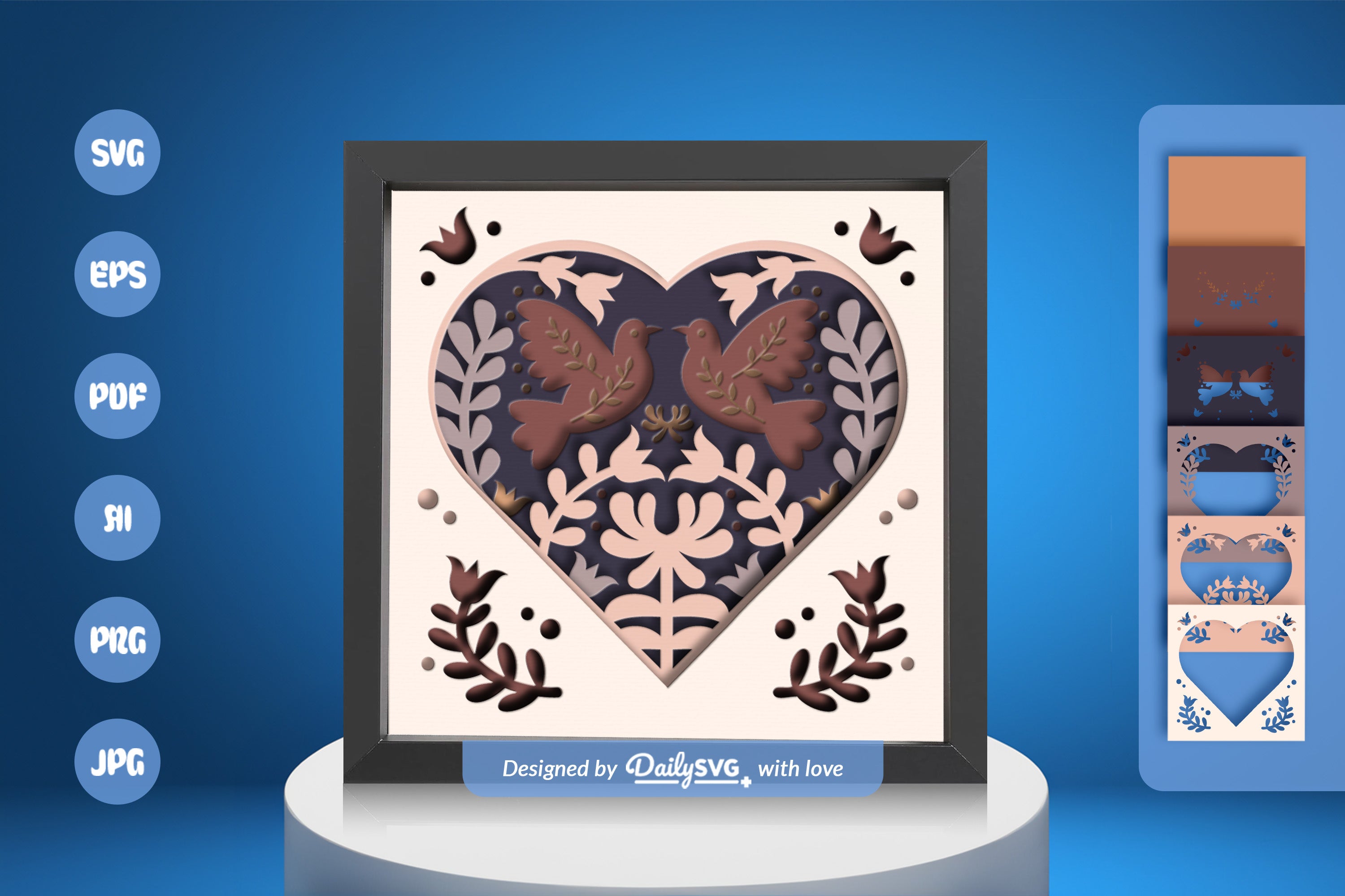Love Bird Heart Folk Art Papercut SVG Bundle