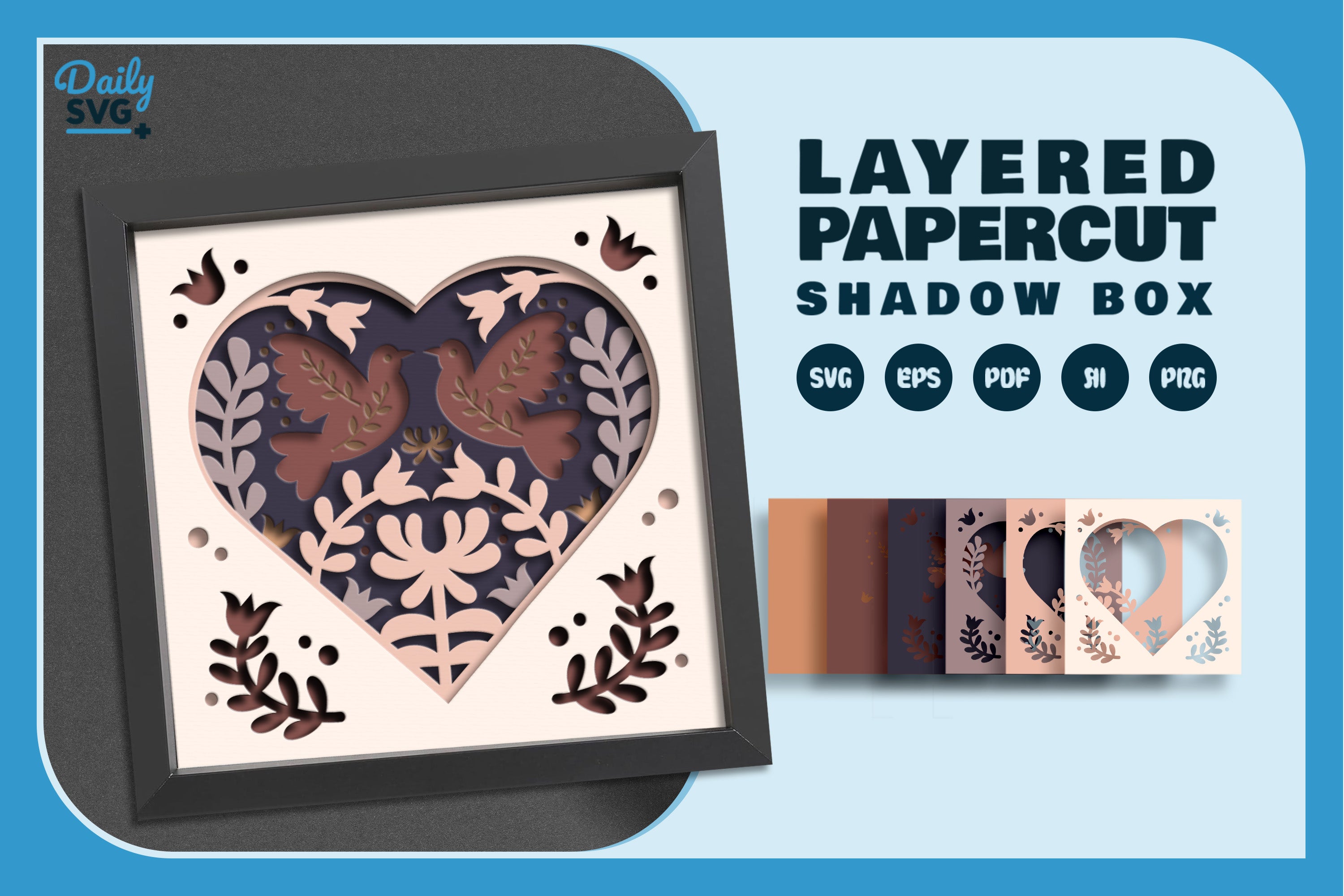 Love Bird Heart Folk Art Papercut SVG Bundle