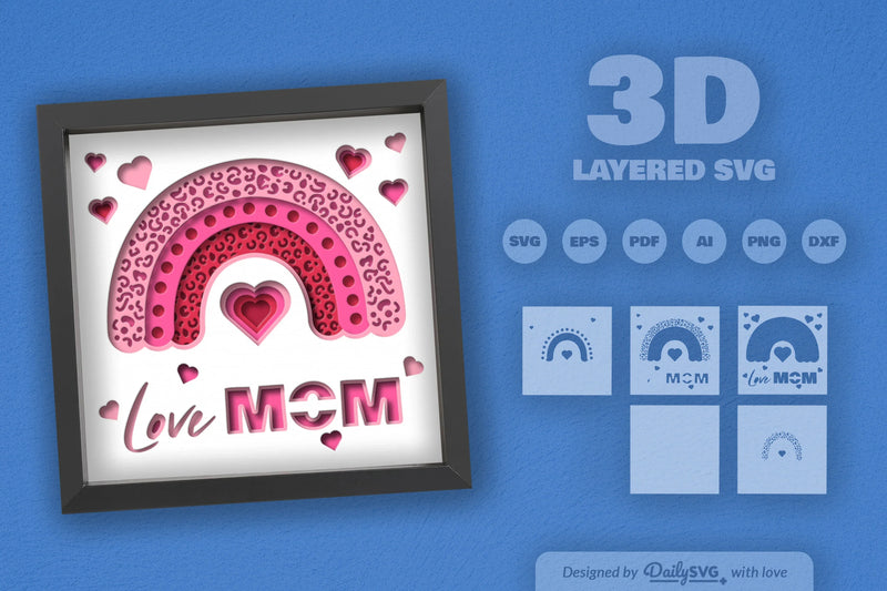 Love Mom Valentine 3D Shadow Box Papercut SVG Bundle - CraftNest - Digital Crafting and Art