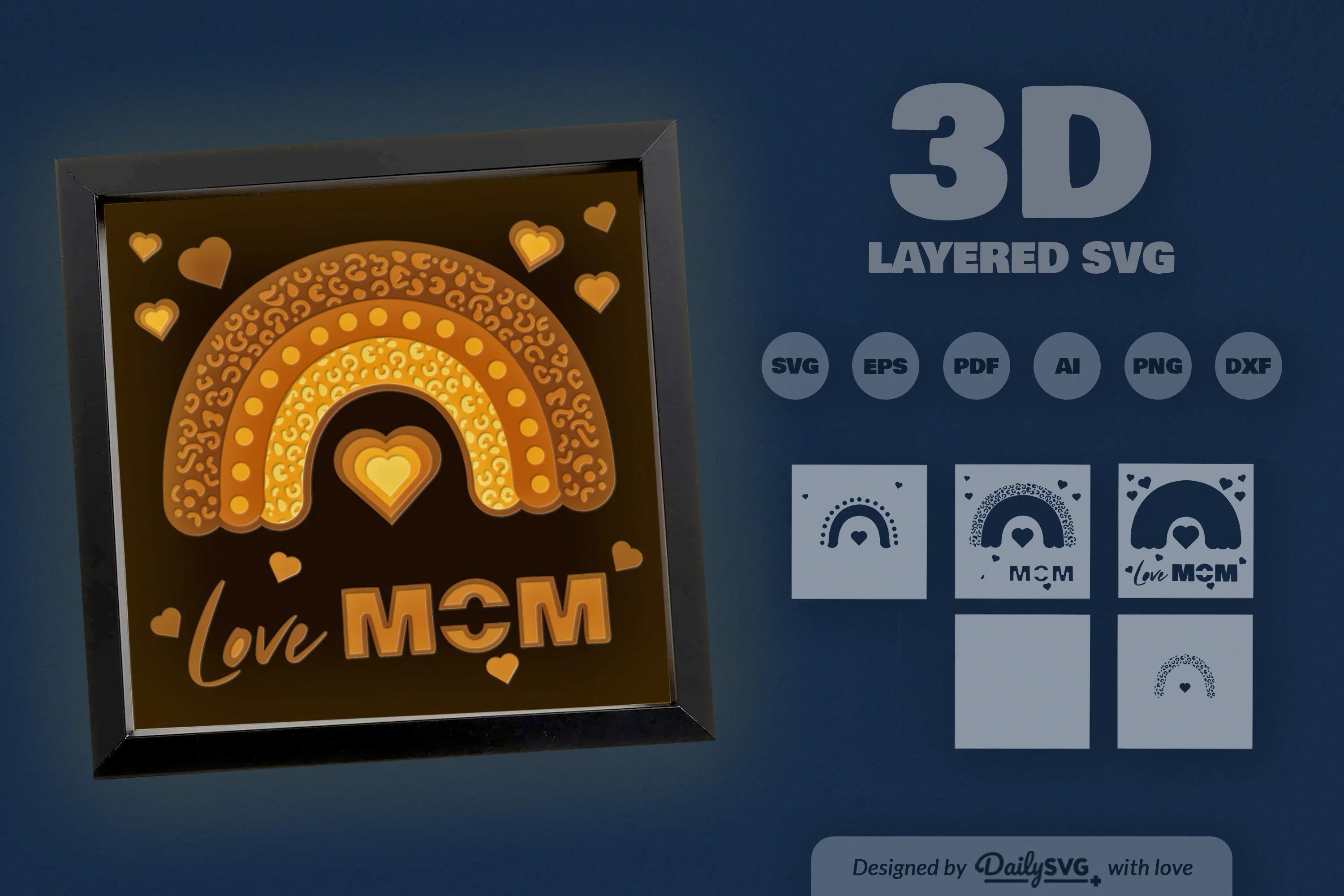 Love Mom Valentine 3D Shadow Box Papercut SVG Bundle - CraftNest - Digital Crafting and Art