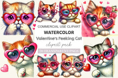 Valentine's Peeking Cat Clipart Bundle - CraftNest - Digital Crafting and Art