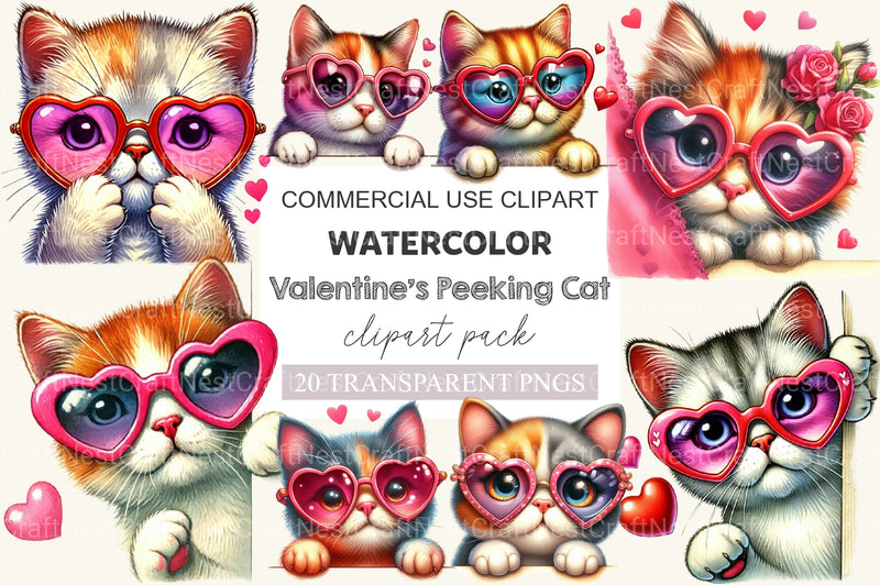 Valentine's Peeking Cat Clipart Bundle - CraftNest - Digital Crafting and Art