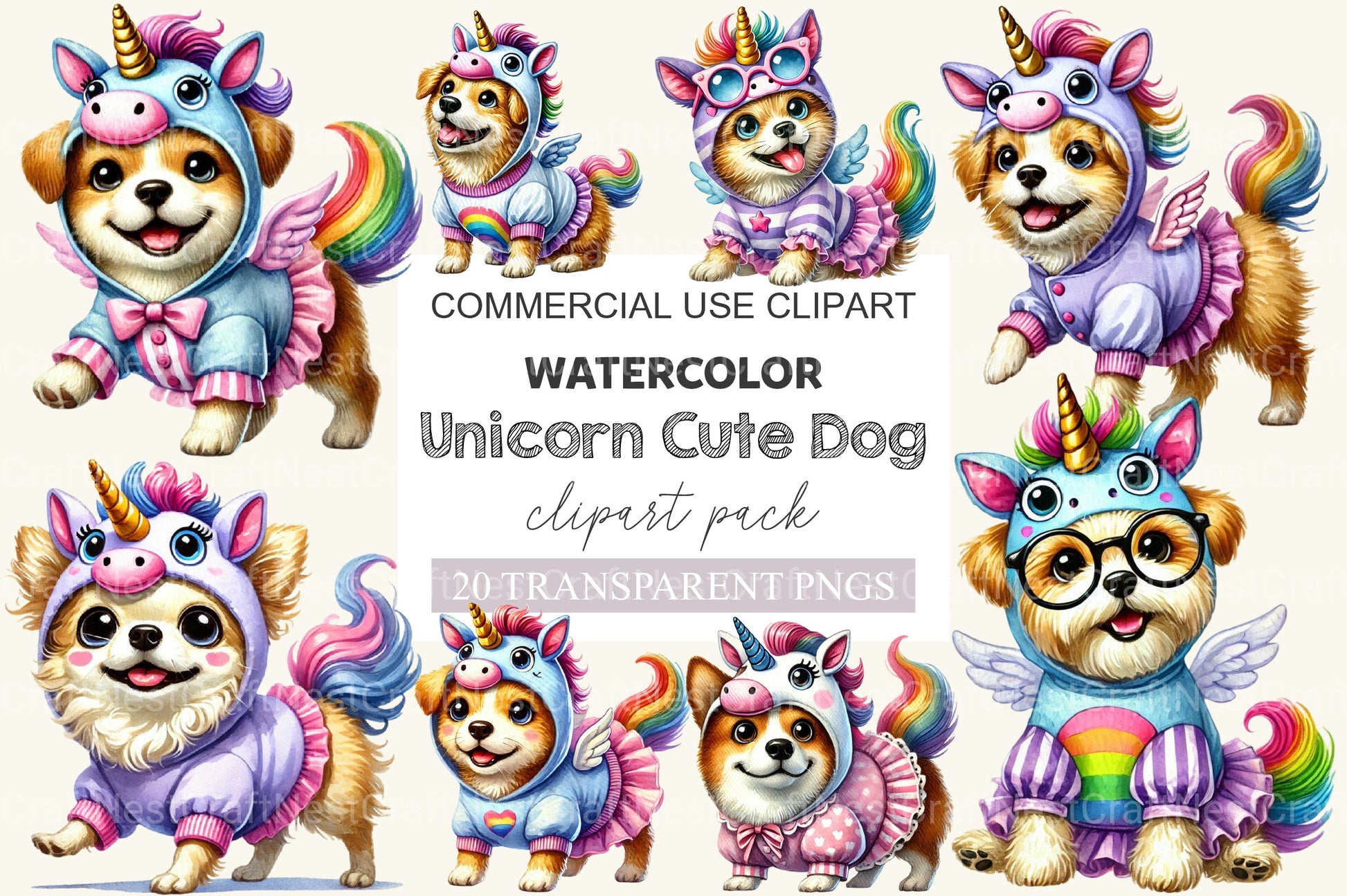 Unicorn Cute Dog Clipart Bundle - CraftNest - Digital Crafting and Art