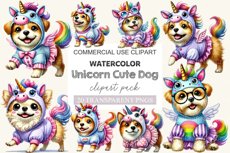 Unicorn Cute Dog Clipart Bundle - CraftNest - Digital Crafting and Art