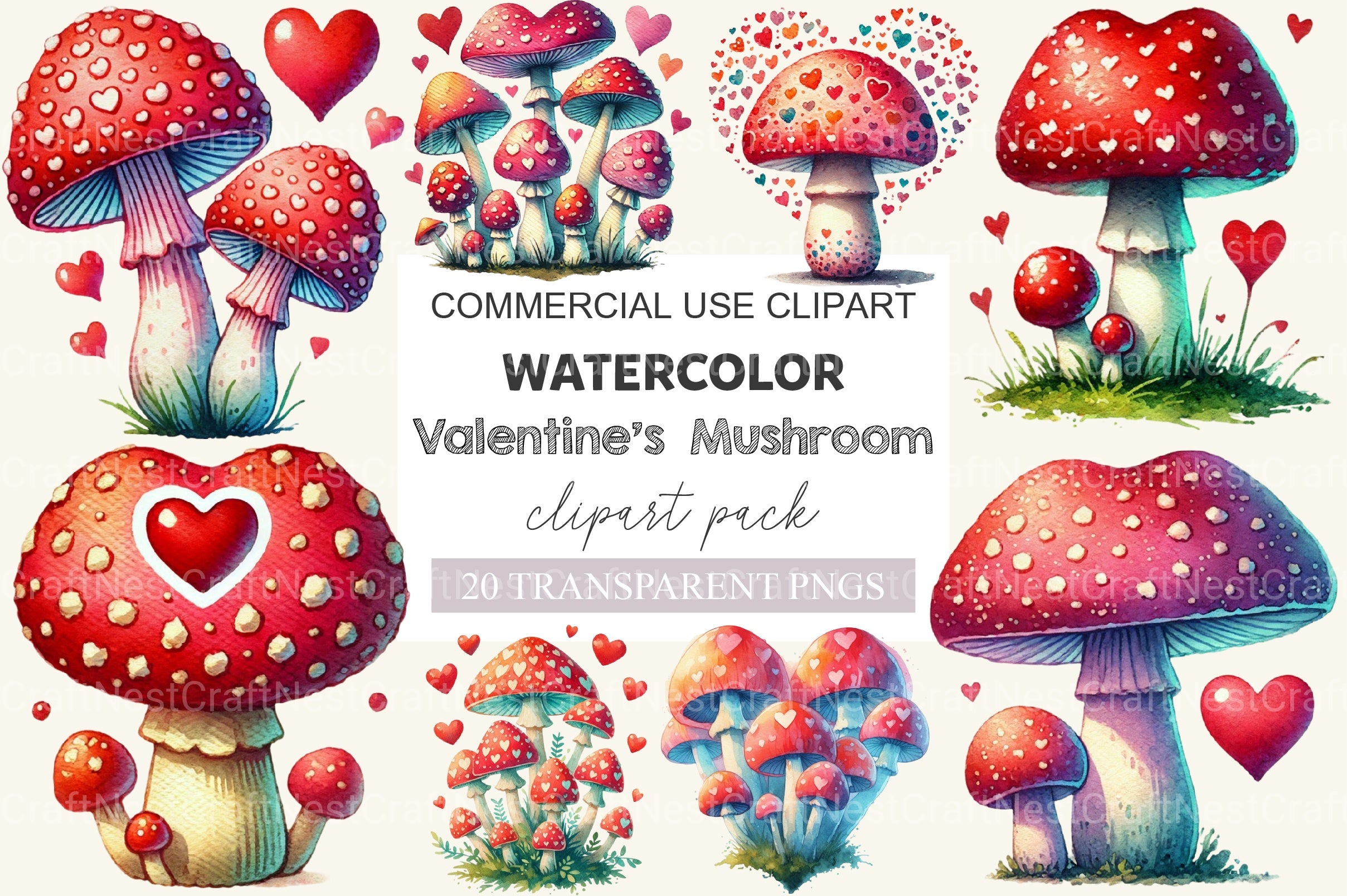 Valentine's Mushroom Clipart Bundle - CraftNest - Digital Crafting and Art