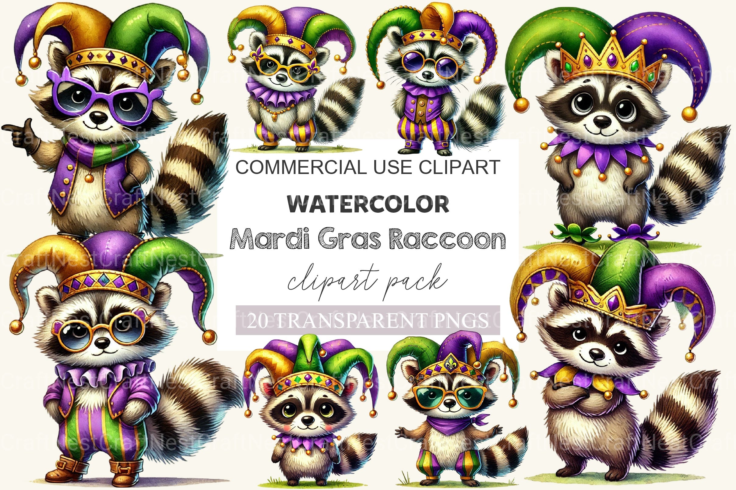 Mardi Gras Raccoon Clipart Bundle - CraftNest - Digital Crafting and Art