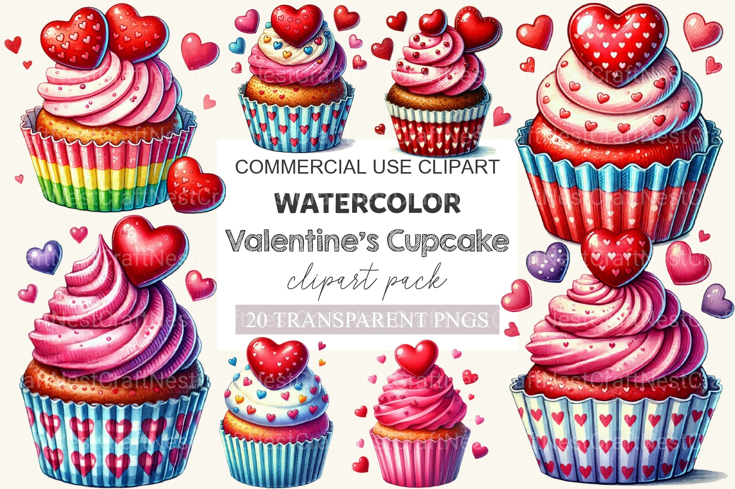 Valentine's Cupcake Clipart Bundle - CraftNest - Digital Crafting and Art