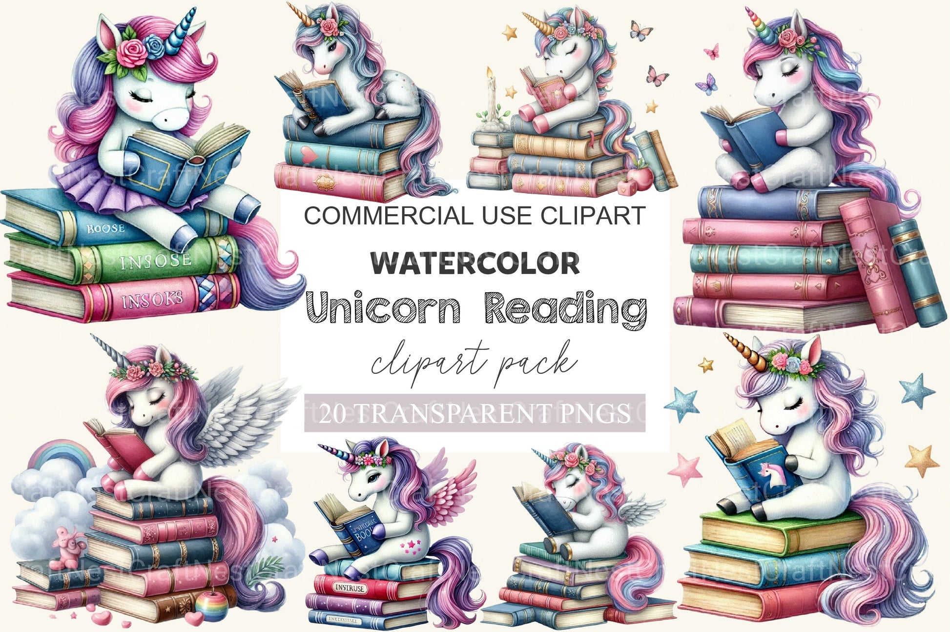 Unicorn Reading Book Clipart Bundle - CraftNest - Digital Crafting and Art