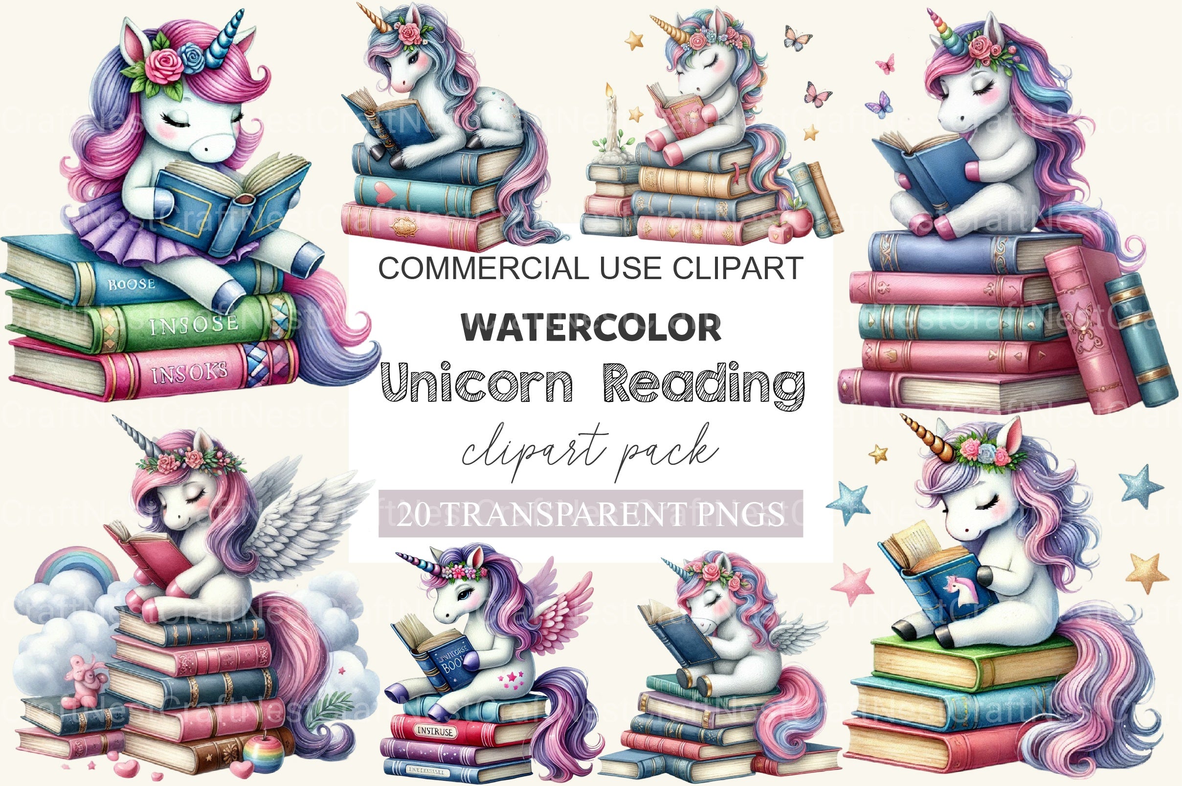 Unicorn Reading Book Clipart Bundle - CraftNest - Digital Crafting and Art