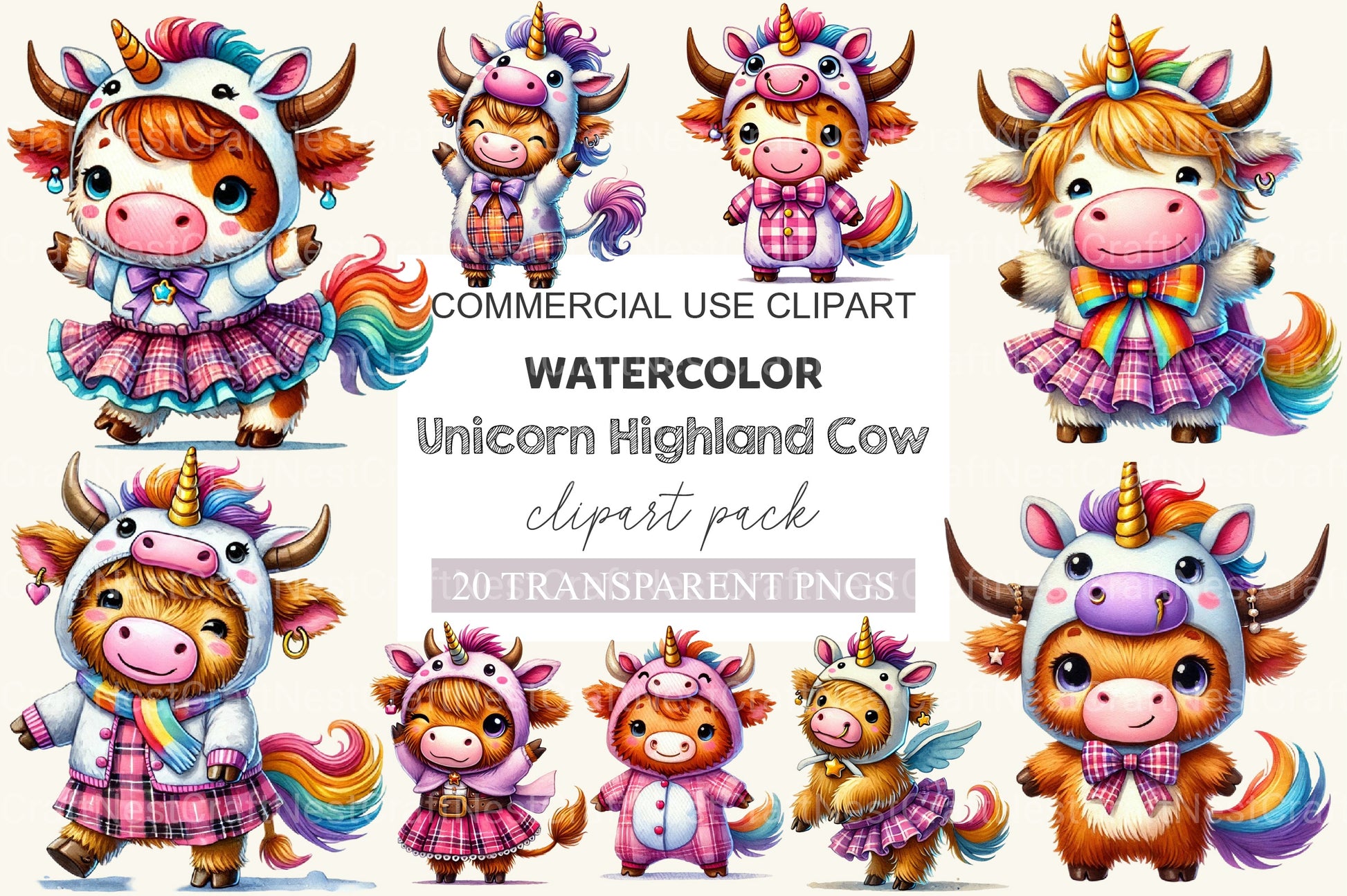 Unicorn Highland Cow Clipart Bundle - CraftNest - Digital Crafting and Art