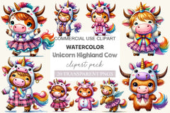 Unicorn Highland Cow Clipart Bundle - CraftNest - Digital Crafting and Art