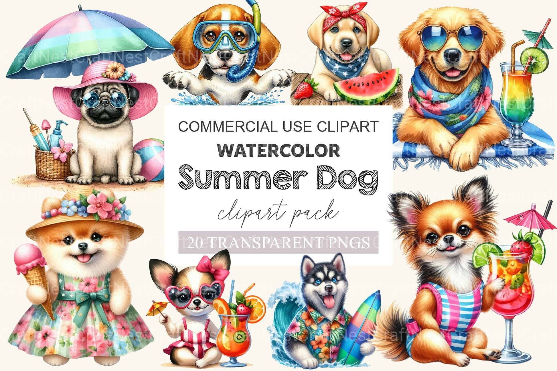 Summer Dog Clipart Bundle - CraftNest - Digital Crafting and Art
