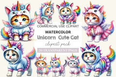 Unicorn Cute Cat Clipart Bundle - CraftNest - Digital Crafting and Art