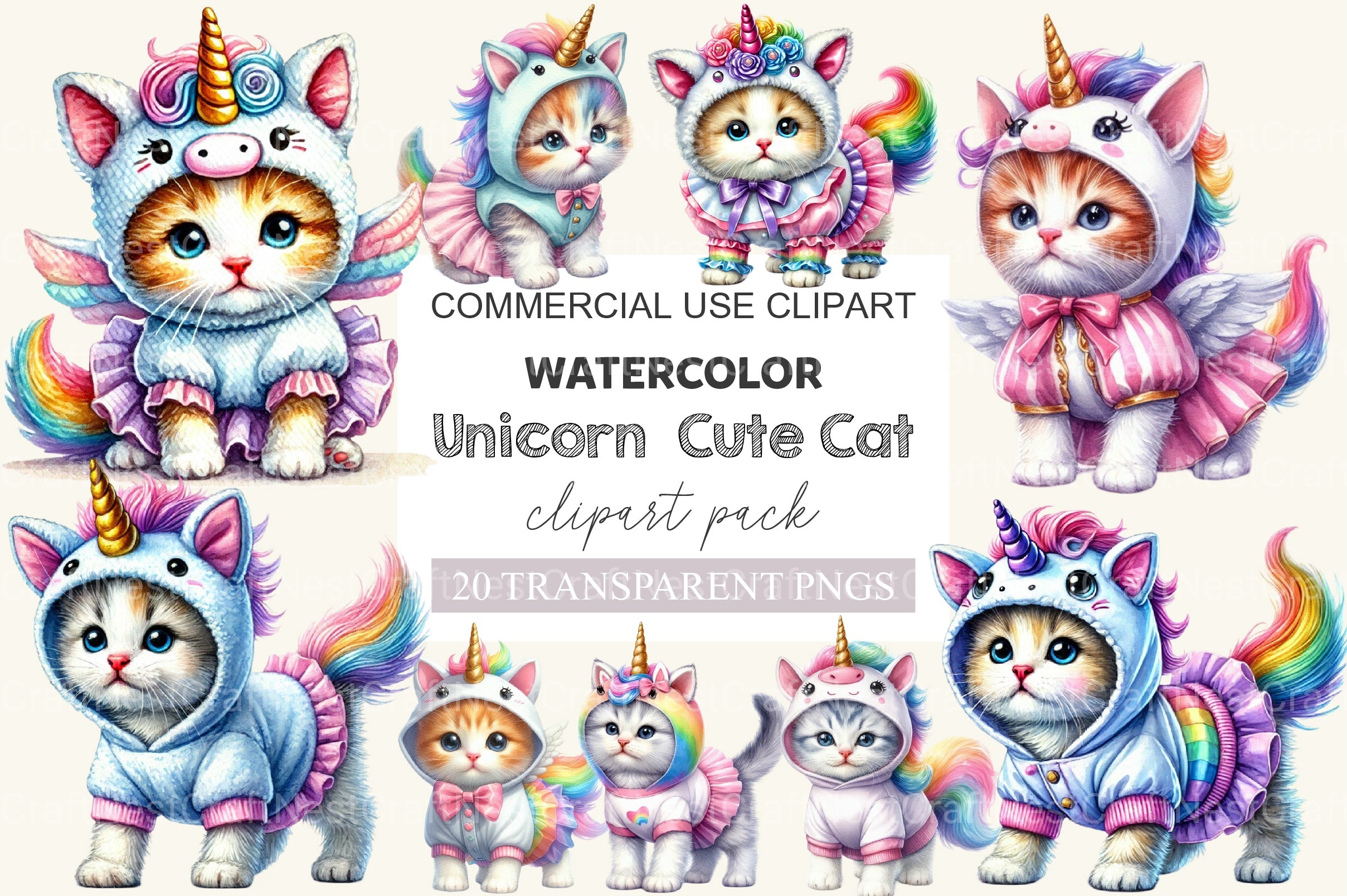 Unicorn Cute Cat Clipart Bundle - CraftNest - Digital Crafting and Art