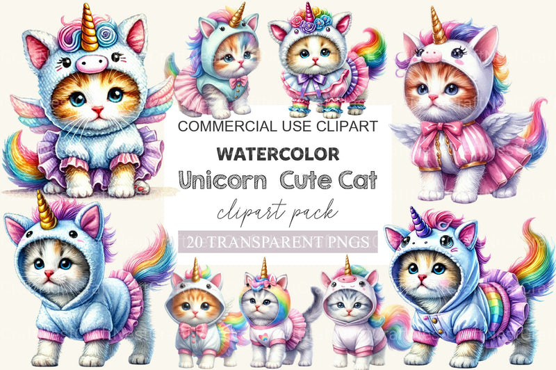 Unicorn Cute Cat Clipart Bundle - CraftNest - Digital Crafting and Art