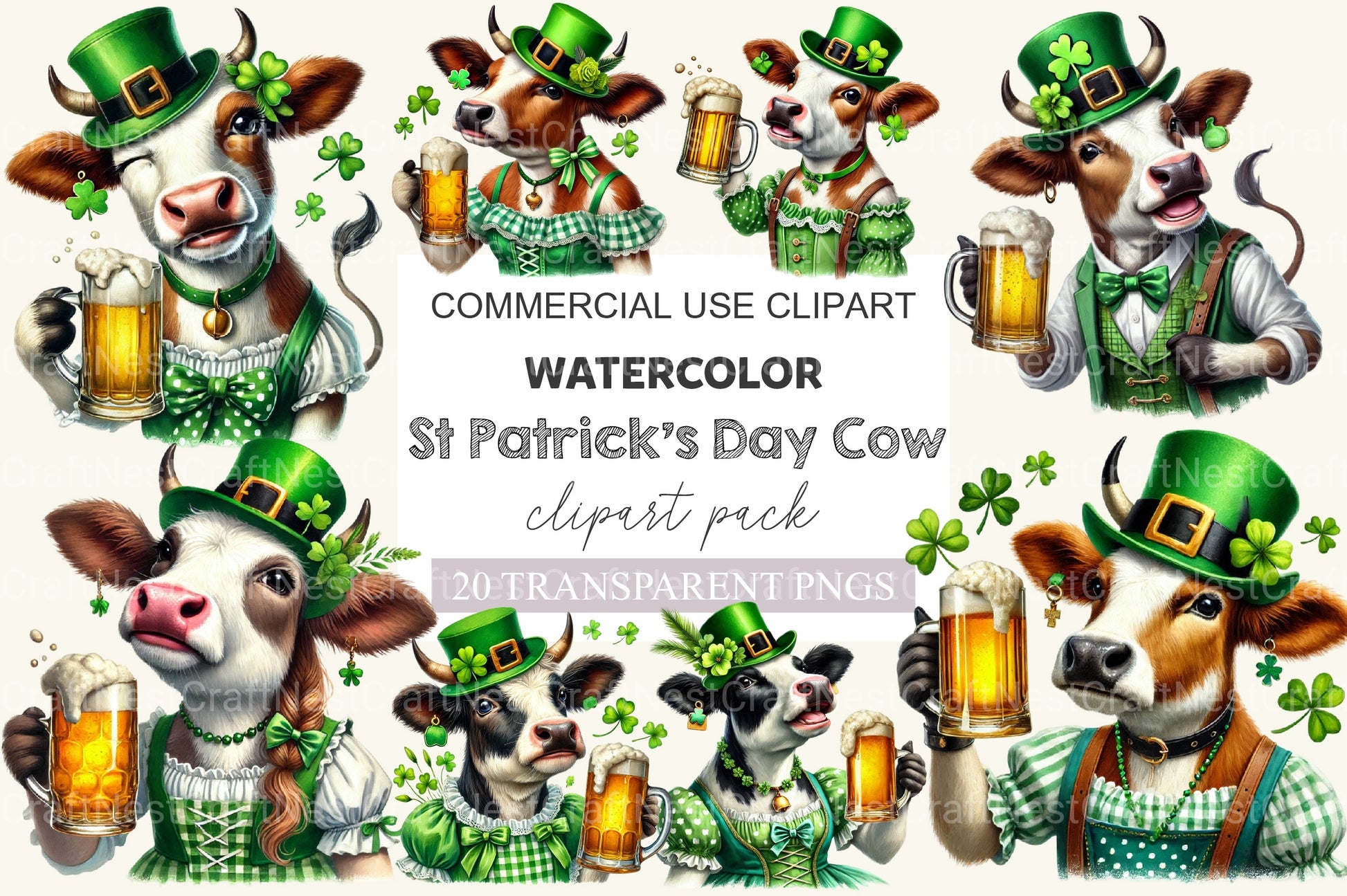St Patrick's Day Cow Clipart Bundle - CraftNest - Digital Crafting and Art