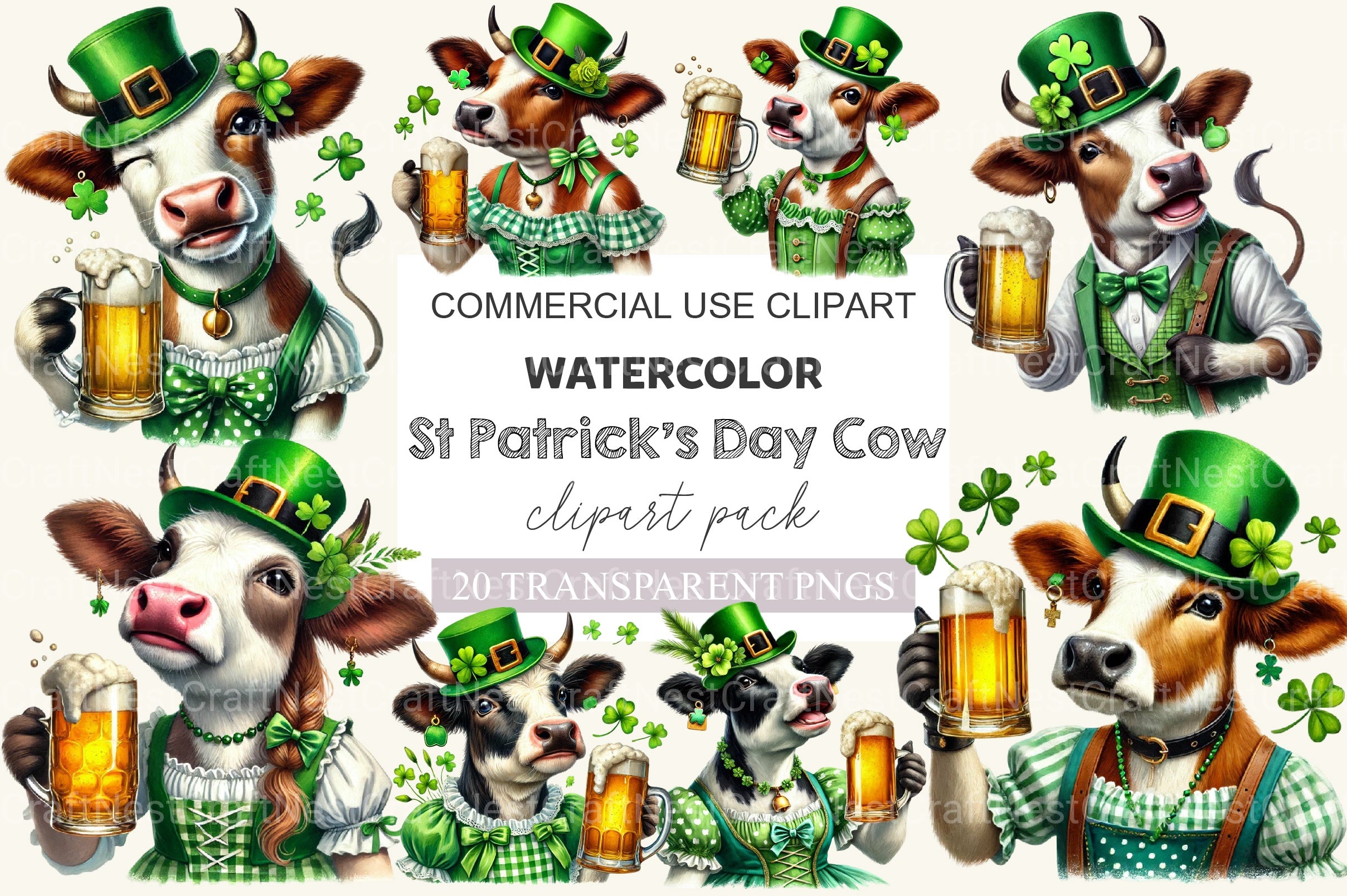 St Patrick's Day Cow Clipart Bundle - CraftNest - Digital Crafting and Art