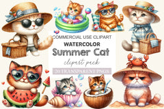Summer Cat Clipart Bundle - CraftNest - Digital Crafting and Art