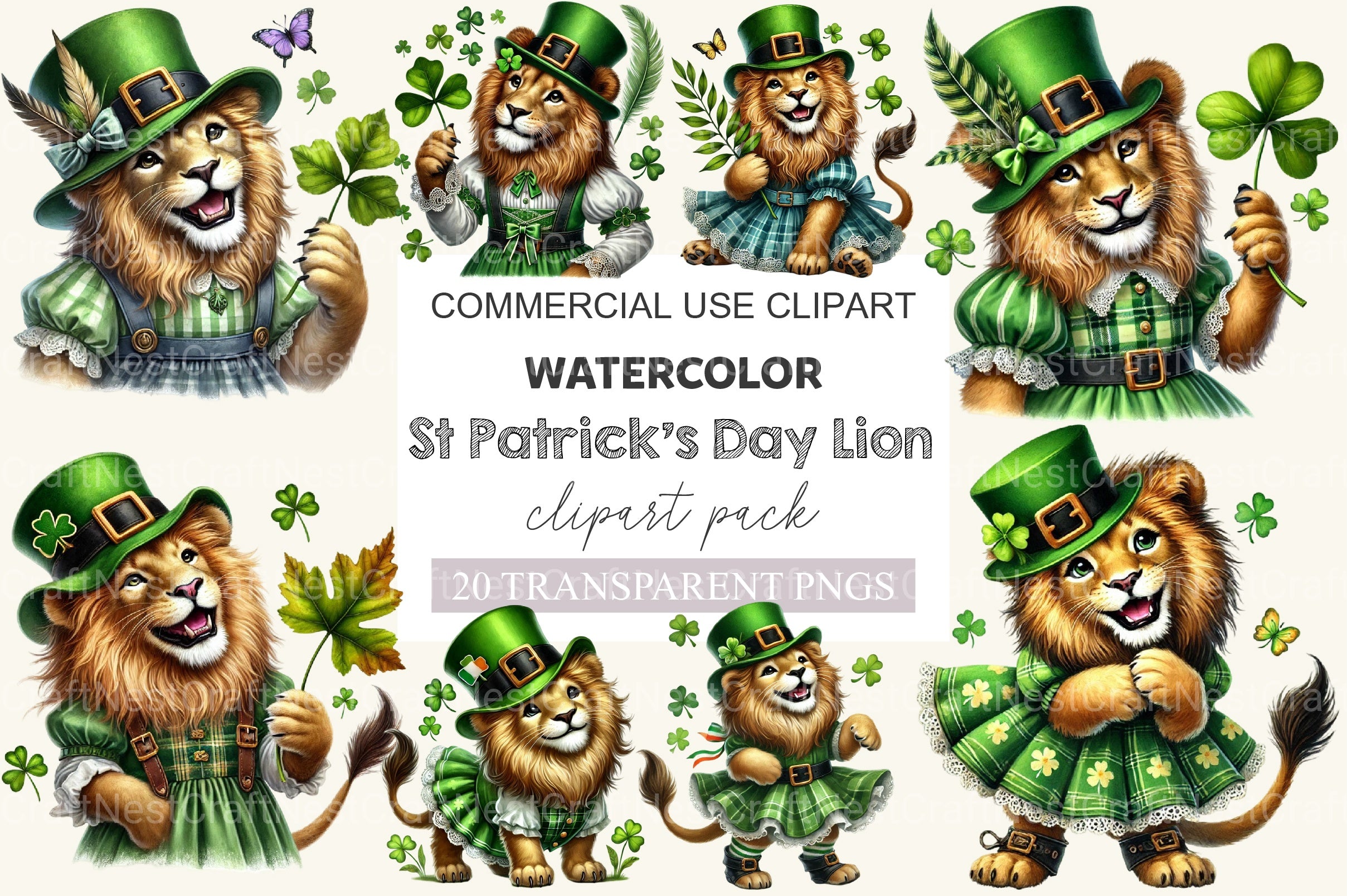 St Patrick's Day Lion Clipart Bundle - CraftNest - Digital Crafting and Art