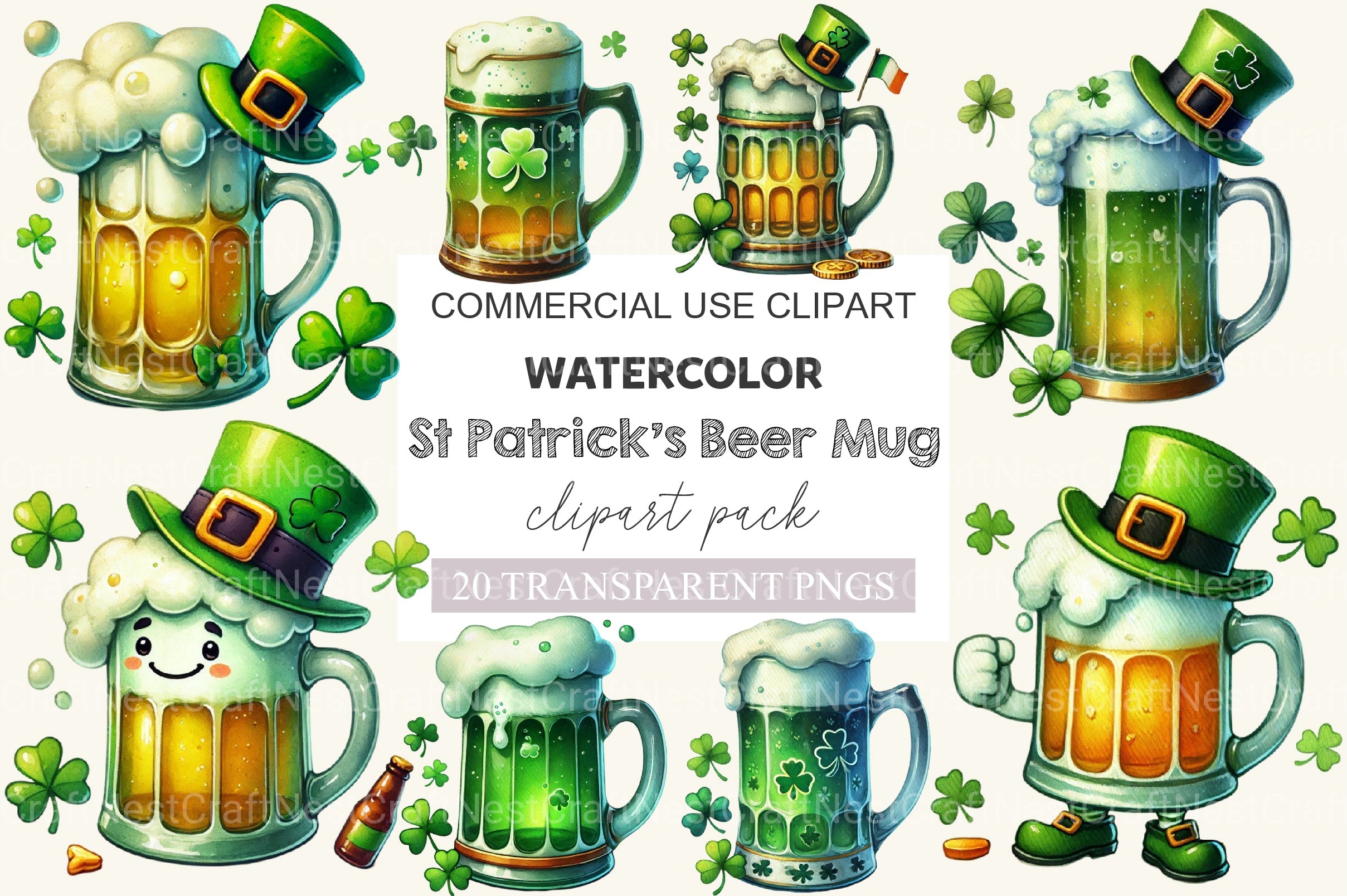 St Patrick's Beer Mug Clipart Bundle 2 - CraftNest - Digital Crafting and Art