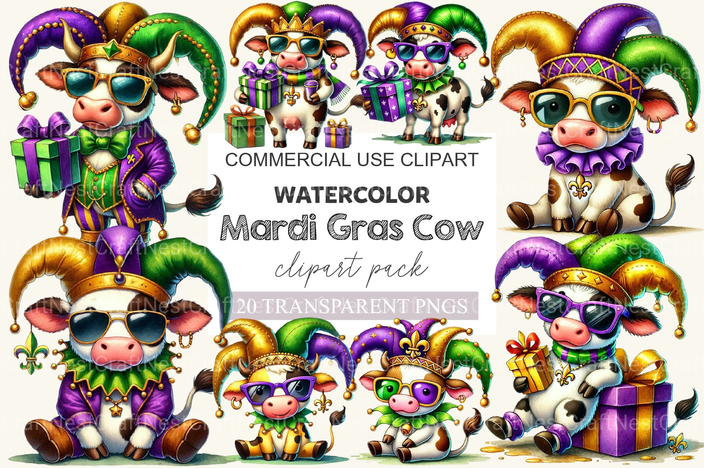 Mardi Gras Cow Clipart Bundle 2 - CraftNest - Digital Crafting and Art