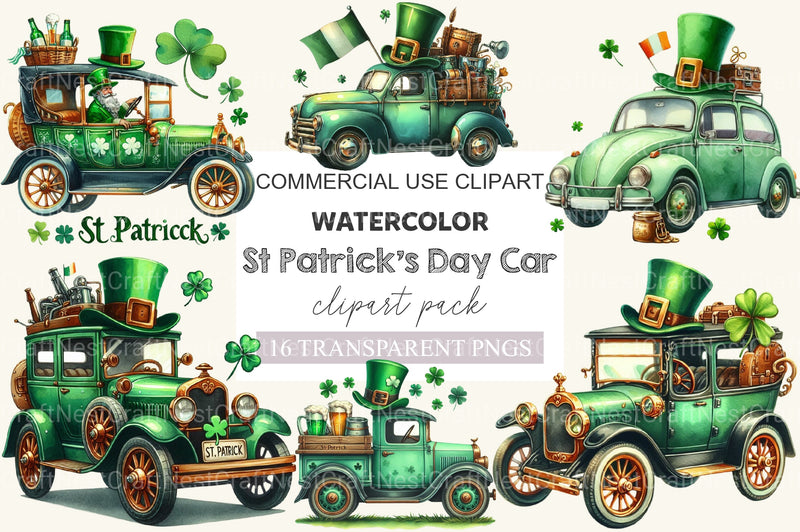 St Patrick's Day Car Clipart Bundle - CraftNest - Digital Crafting and Art