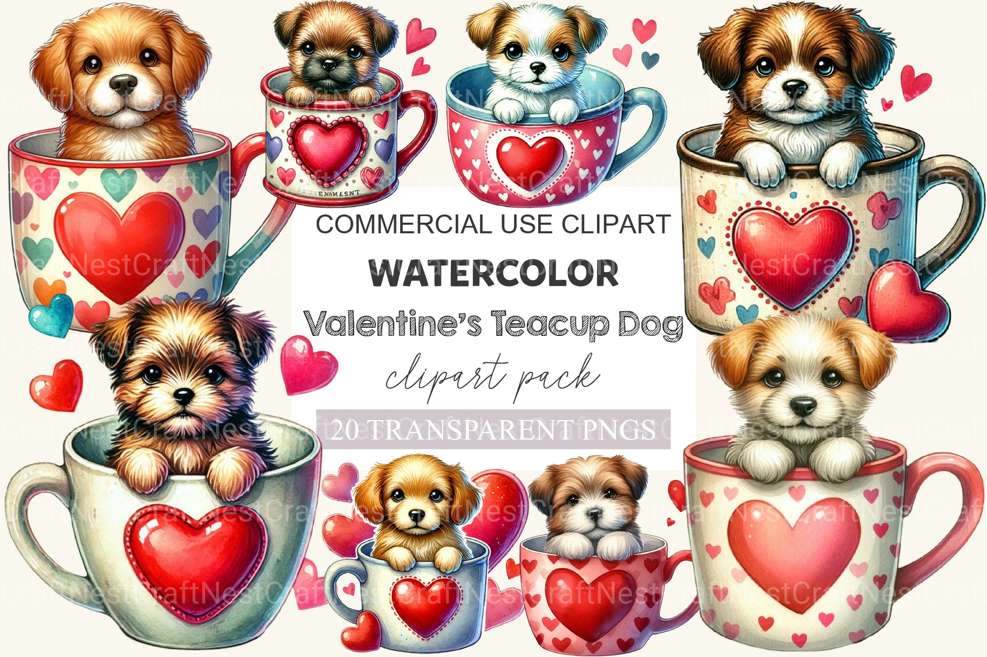 Valentine's Teacup Dog Clipart Bundle - CraftNest - Digital Crafting and Art