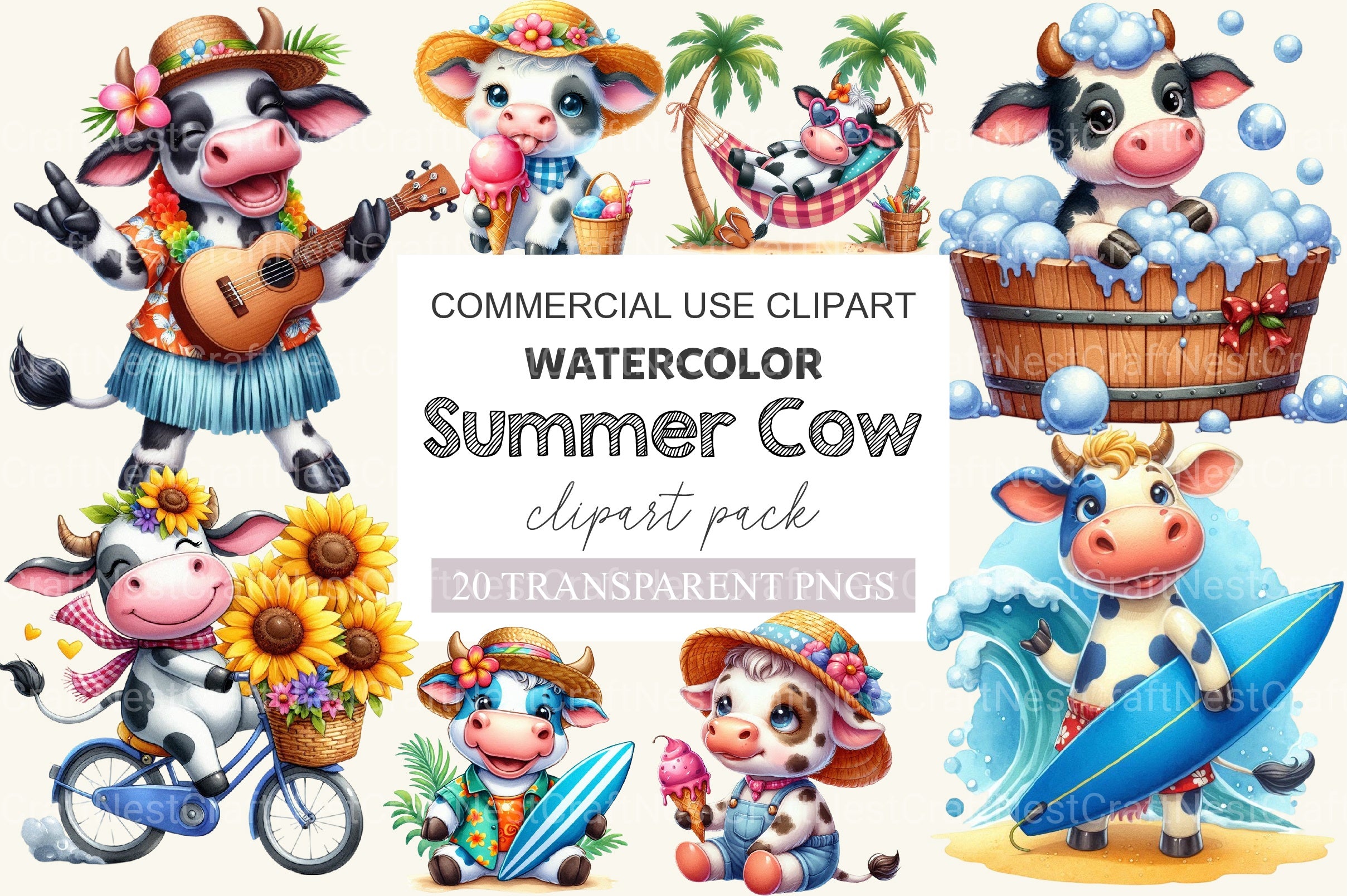 Summer Cow Clipart Bundle - CraftNest - Digital Crafting and Art