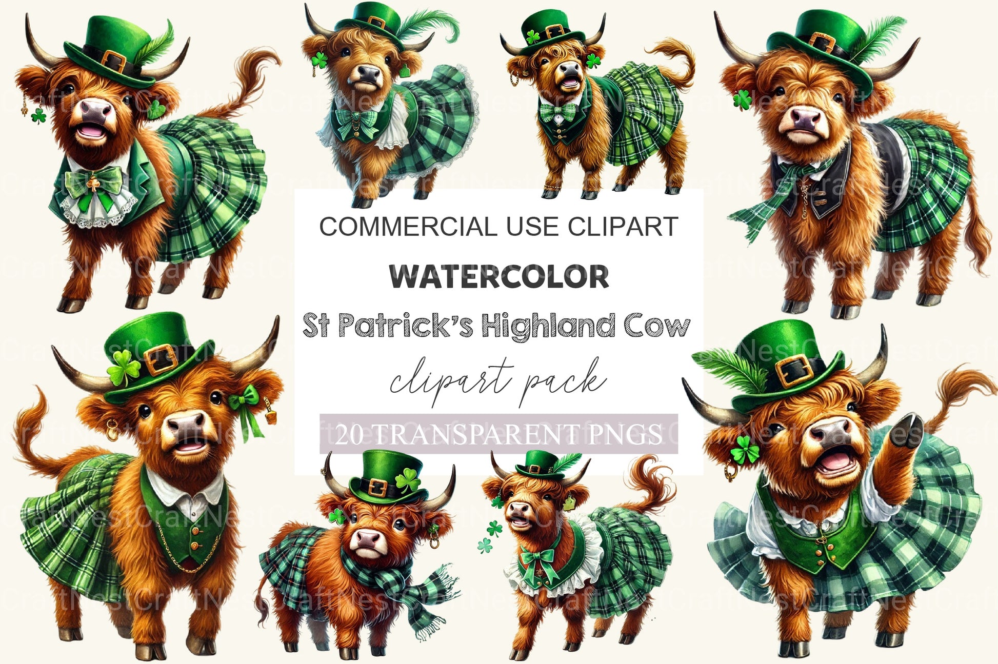 St Patrick's Highland Cow Clipart Bundle 2 - CraftNest - Digital Crafting and Art