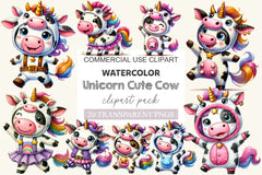 Unicorn Cute Cow Clipart Bundle 2 - CraftNest - Digital Crafting and Art
