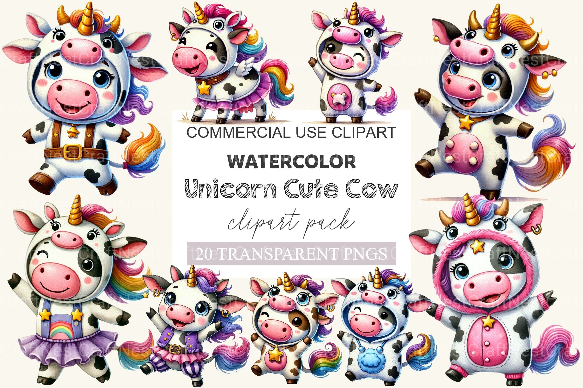 Unicorn Cute Cow Clipart Bundle 2 - CraftNest - Digital Crafting and Art