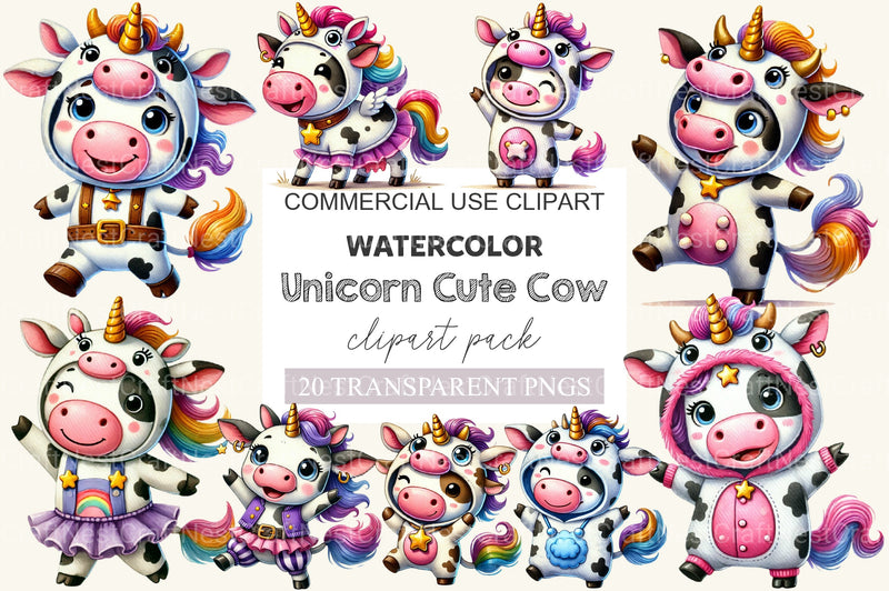 Unicorn Cute Cow Clipart Bundle 2 - CraftNest - Digital Crafting and Art