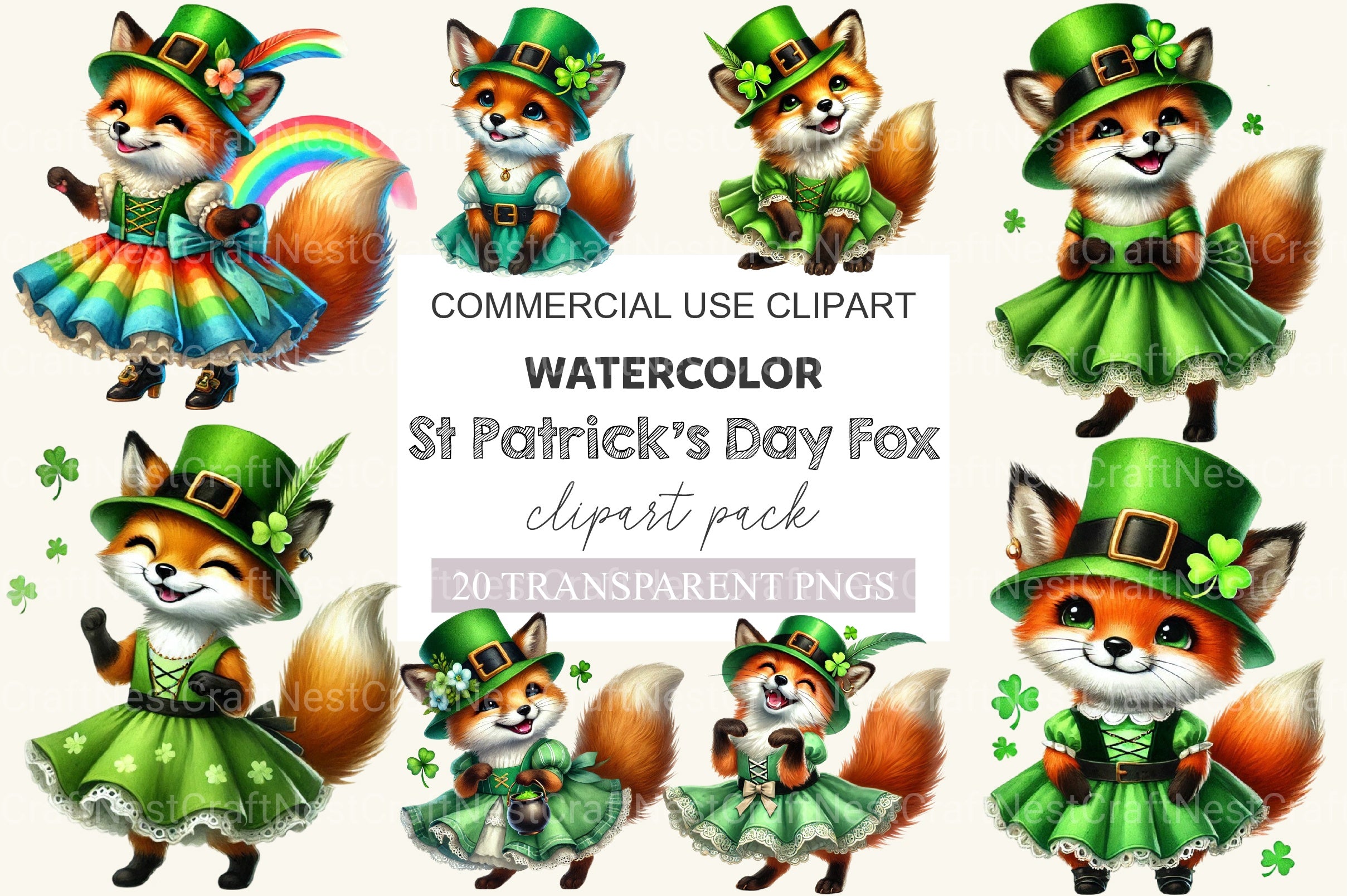 St Patrick's Day Fox Clipart Bundle - CraftNest - Digital Crafting and Art