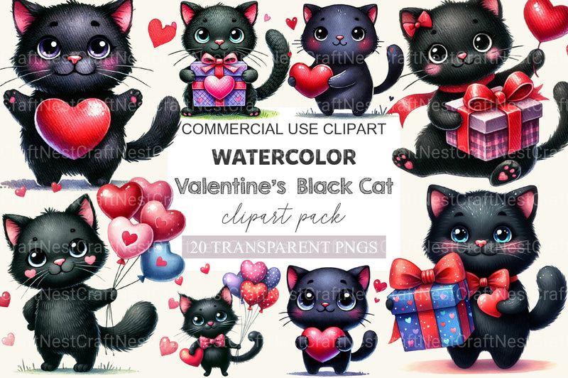 Valentine's Black Cat Clipart Bundle - CraftNest - Digital Crafting and Art